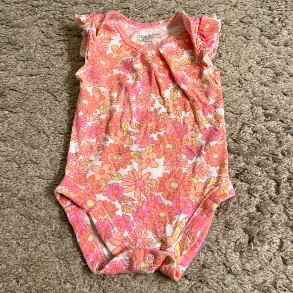 Bundles Baby Place Floral Pink and Orange Baby Onesie - 6-9 months